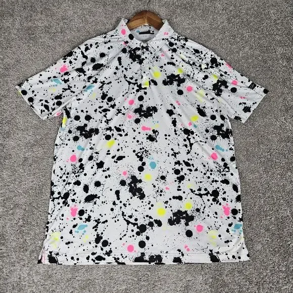 Sunday Swagger Shirt Men's Large White Golf Polo Paint Splatter AOP Performance - Picture 1 of 7